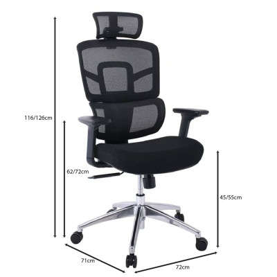 CF8400 Πολυθρόνα Γραφείου Διευθυντή, Mesh - Ύφασμα Μαύρο, Βάση Αλουμίνιο